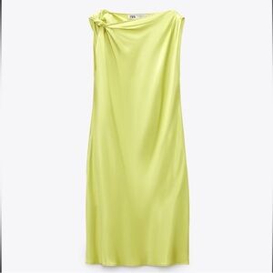 Zara Chartreuse Satin Mini Dress